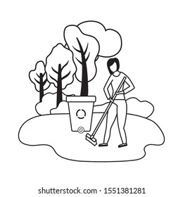 scene of woman with rake, tool of garden vector illustration design