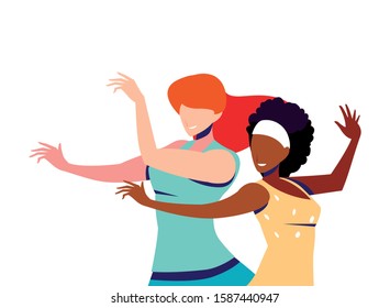 scene of women in dance pose, party, dance club vector illustration design