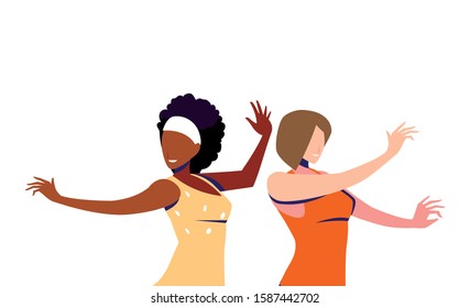 scene of women in dance pose, party, dance club vector illustration design