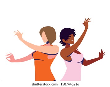 scene of women in dance pose, party, dance club vector illustration design