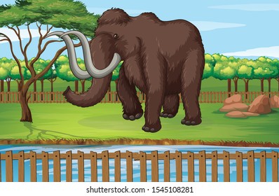 Scene with woolly mammoth in the park illustration