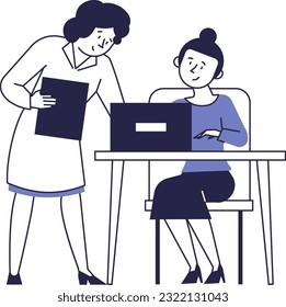 The scene of work in the office, employees consult. The boss makes changes to the project.