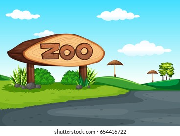 Scene of zoo without animal illustration