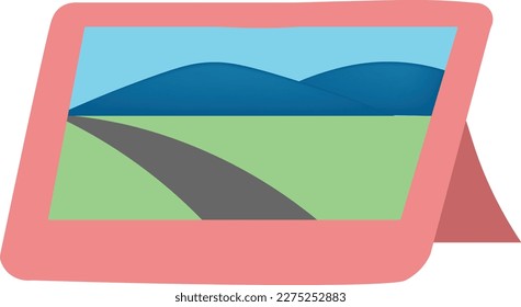 scenerry mountain logo painting icon mountain with road with pink frame