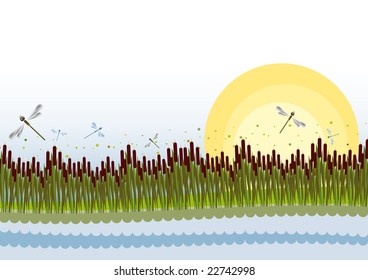 Scenery about lake - vector, illustration