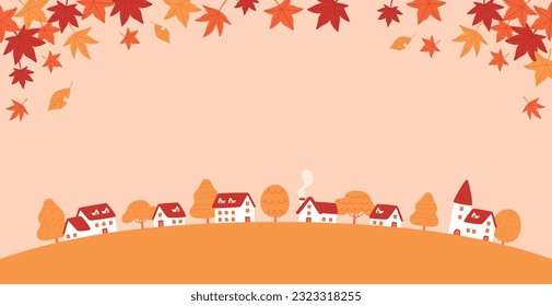 Scenery of the autumn townscape with fluttering autumn leaves