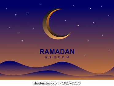 Scenery background and crescent moon, perfect for the concept of Ramadan Karem