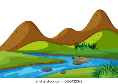 Scenery background of river and mountains illustration