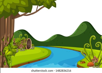 Scenery background of river through mountains illustration