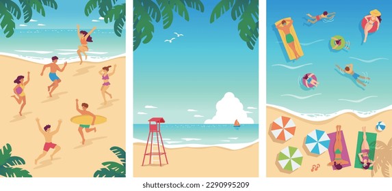 Scenery banner set of people enjoying the summer seaside