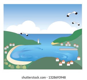 Scenery of bay and harbor