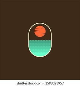 scenery beach wave logo design vector template sign icon
