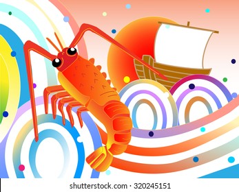 Scenery in celebration of the big catch of the fish