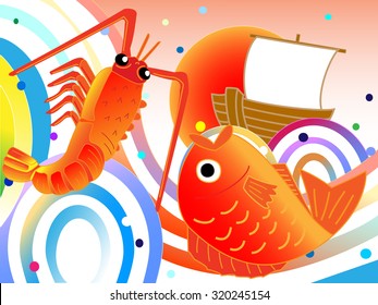 Scenery in celebration of the big catch of the fish