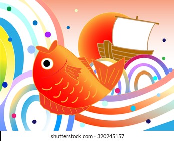 Scenery in celebration of the big catch of the fish