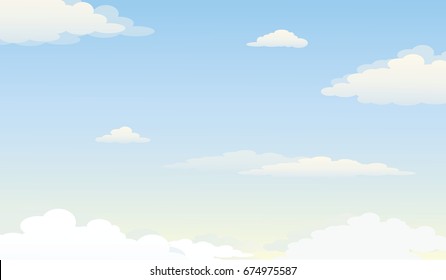 Scenery of Cloudy Blue Sky in Bright Day Vector Illustration.