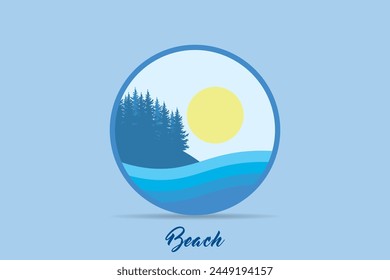 Scenery design, summer ocean, nature and beauty logo in circle shape
