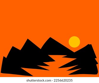 Scenery digital artwork of mountains dan sunset.
