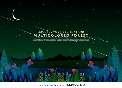 scenery fantasy forest with mountain starry night sky landscape