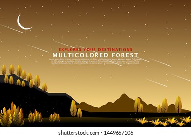 scenery fantasy forest with mountain starry night sky landscape