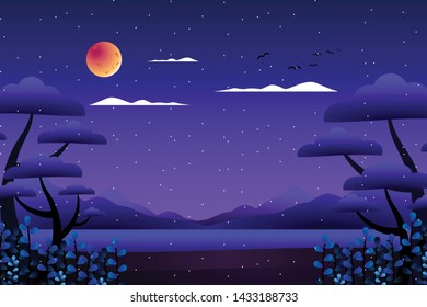 scenery fantasy forest with sea and mountain background