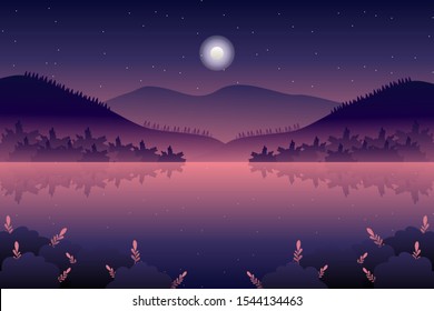 scenery fantasy forest with sea and mountain background