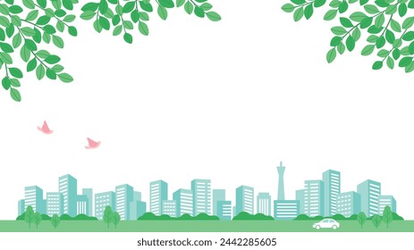 Scenery of fresh greenery and cityscape