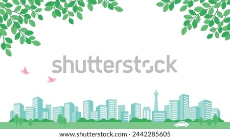 Scenery of fresh greenery and cityscape