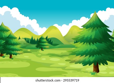 Scenery of green nature with trees and mountains