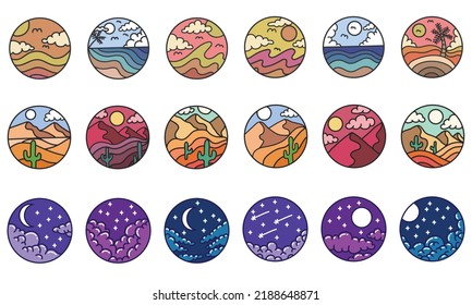 Scenery hand drawn circle frame collection vector illustration for your company or brand