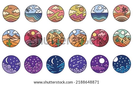 Scenery hand drawn circle frame collection vector illustration for your company or brand