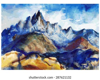 scenery of high mountain. Hand painted illustration. watercolor vector