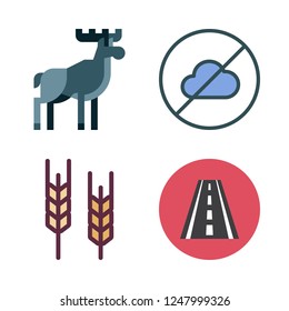 scenery icon set. vector set about road, moose, wheat and cloudless icons set.