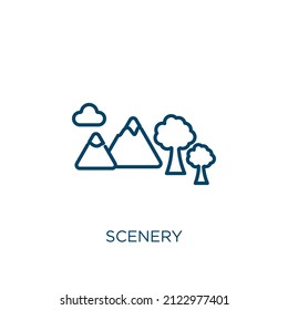scenery icon. Thin linear scenery outline icon isolated on white background. Line vector scenery sign, symbol for web and mobile