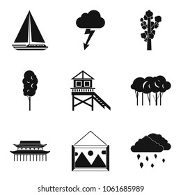 Scenery icons set. Simple set of 9 scenery vector icons for web isolated on white background