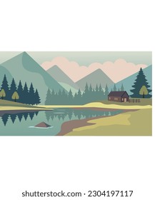Scenery landscape with mountains and trees vector illustration 