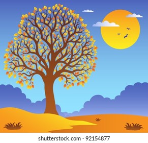 Scenery with leafy tree 2 - vector illustration.