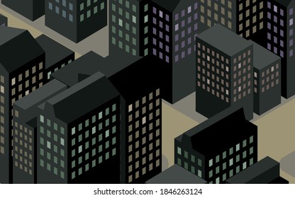 Scenery material of the city Night business district isometric