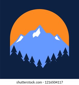 Scenery of mountain flat design vector, can be used as national park, hikers or adventure logo icon. Adventure in mountain logo design