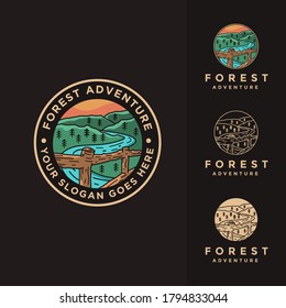 Scenery nature forest outdoor landscape logo illustration template on dark background