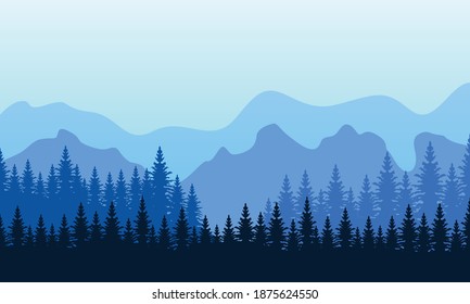 Scenery nice trees and mountains in the morning. City vector