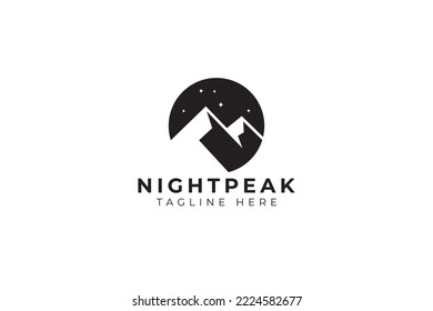 Scenery Night Mount Peak Illustration Abstract Logo for Explore, Adventure, Hiking and Holidays Outdoor Activities Sign Symbol Branding.