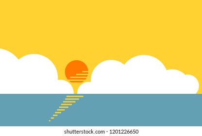 Scenery of outdoor activities sunset at the seaside background with golden sky and blue sea. This picture fit to lively wallpaper.