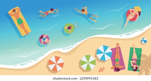 Scenery of people enjoying sea bathing