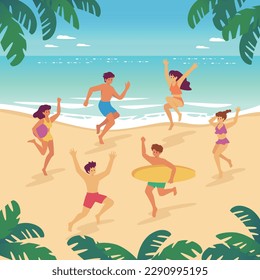 Scenery of people having fun on the beach