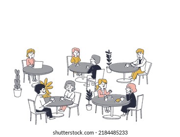  Scenery at a restaurant such as a coffee shop or cafe People gathering in one place for their own errands