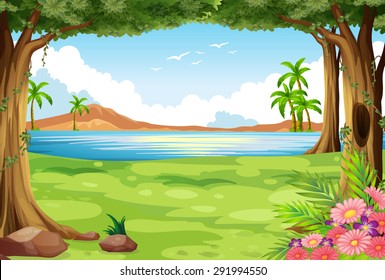 Scenery of a river with grass and trees	