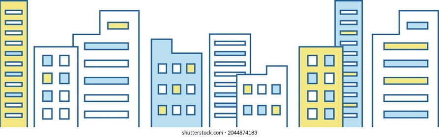 El espacio de los edificios sencillos (amarillo y azul claro)