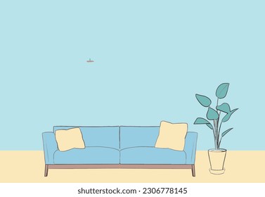 Scenery with a sofa and foliage plants