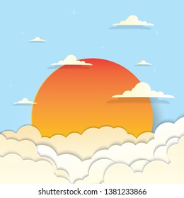 Scenery sun set, Sky, Cloud paper art vector, Vector design - Shutterstock ID 1381233866